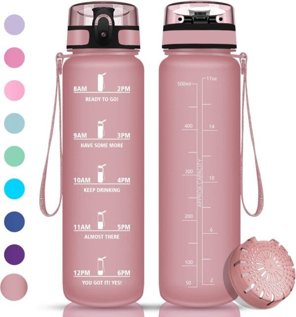 Vikaster Gourde Sport, 500 ML Bouteille d'eau, sans BPA, Étanche & Réutilisable, avec Filtre et Marqueur de Temps, Convient pour en Plein Air